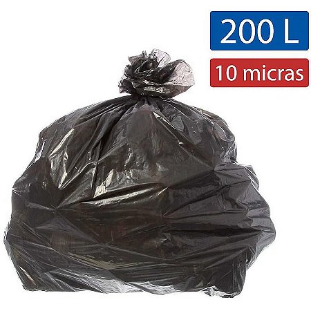 Saco Para Lixo 200l Preto 90x115cm 10 Micras Pacote Com 100 Unidades
