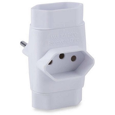 Adaptador Para Tomada Pino Multiplicador Tripolar Bivolt Com 3 Tomadas Plástico Abs