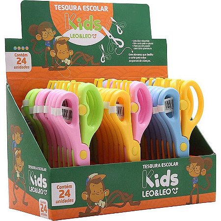 Tesoura Escolar Kids 4 Cores Com 24 Unidades