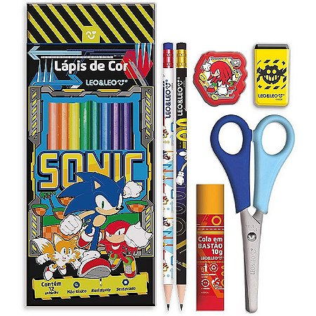 Kit Escolar Sonic Com 7 Peças Em Blister