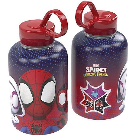 Garrafa Plástica Cilíndrica Spidey 280ml Vermelha