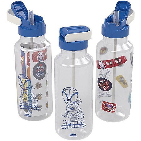 Garrafa Plástica Spidey Com Tampa Automática 600ml