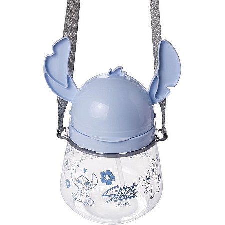 Garrafa Plástica Stitch Lúdica Flip Automática 1,1l Com Canudo E Alça