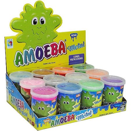 Slime Amoeba Cores Metalizadas - Display Com 12 Unidades