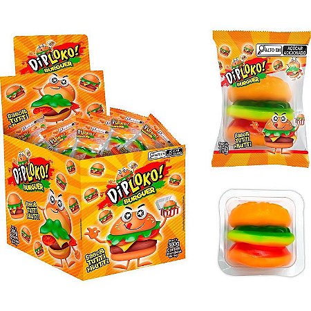 Doce Burguer De Gelatina Sabor Tutti-frutti Display Com 24 Unidades