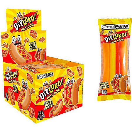 Doce Hot Dog Gelatina Sabor Tutti-frutti Display Com 24 Unidades