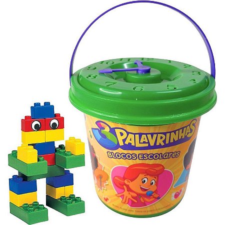 Brinquedo Para Montar 3 Palavrinhas Balde Com Blocos E Relógio