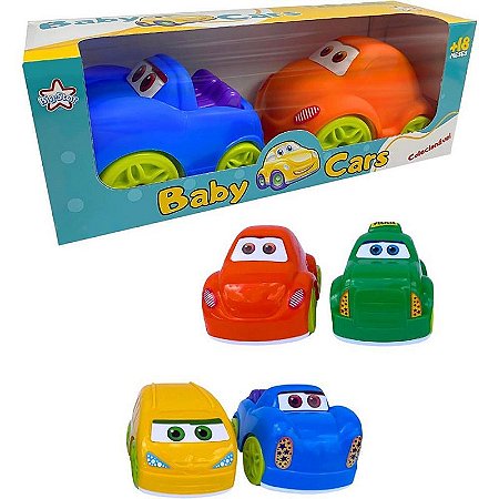 Brinquedo Para Bebê Baby Cars Double Com 2 Carrinhos Coloridos