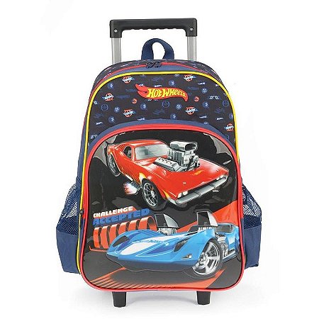 Mochila Infantil Com Rodinhas Hot Wheels Grande Azul