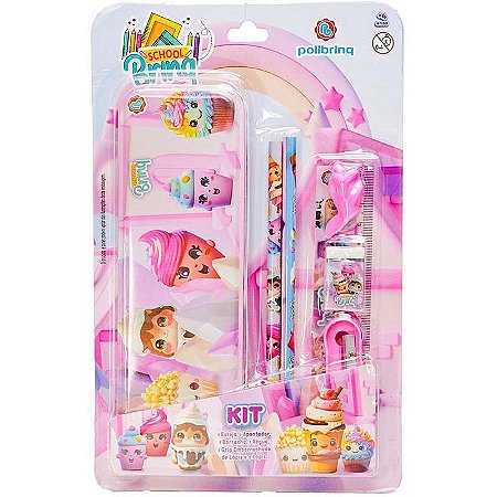 Kit Escolar Doces/unicórnio Com 6 Peças E Estojo Metálico Sortido
