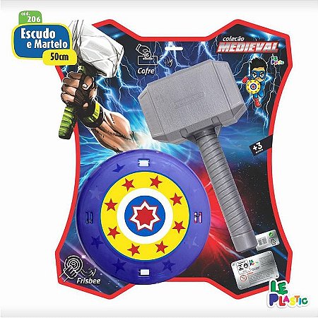 Escudo Heróis  E Um Martelo De Plástico, Dois Brinquedos Em Um.
