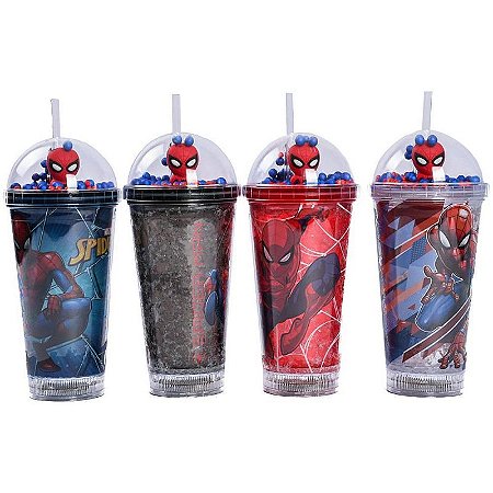 Copo Decorado Spider-man Com Led E Canudo 450ml Sortido
