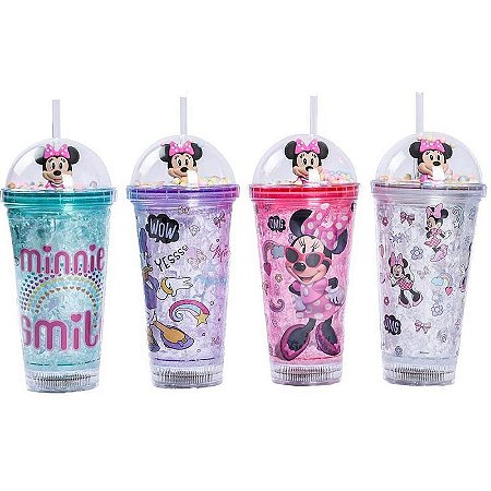 Copo Decorado Minnie Com Led E Canudo 450ml Sortido