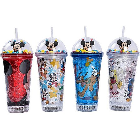 Copo Decorado Mickey Com Led E Canudo 450ml Sortido