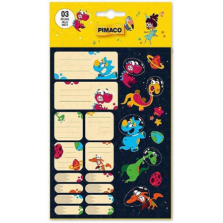 Etiquetas Escolares Astro Dino – Cartela Com 3 Folhas