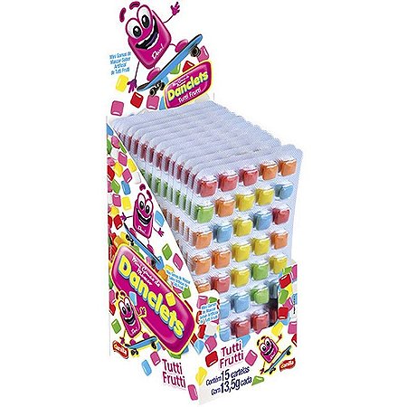 Doce Danclets Cartela 5x9 Tutti Frutti - Display Com 15 Cartelas