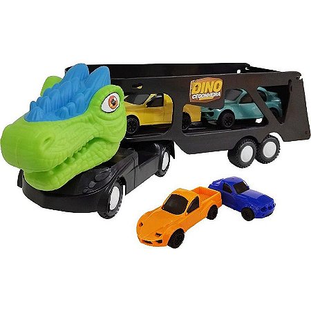 Caminhão Dino Cegonheira Com 2 Carrinhos