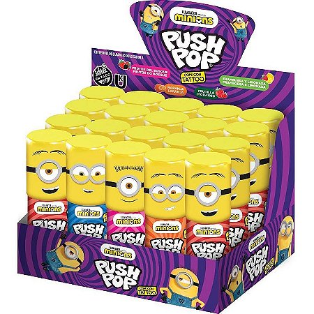 Doce Minions Push Pop Com Figurinha Colecionável - Display Com 20 Unidades