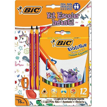 Kit Escolar Infantil Com Lápis De Cor, Lápis Grafite, Borracha E Apontador