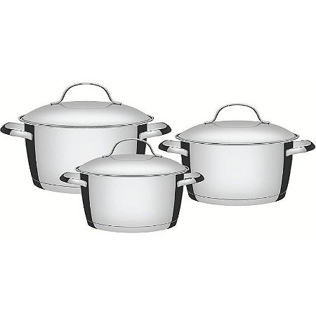 Jogo De Panelas Tramontina Allegra 3 Peças Aço Inox Fundo Triplo