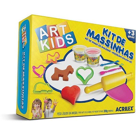 Massa De Modelar Soft Art Kids Acrilex 300g Com Moldes E Utensílios