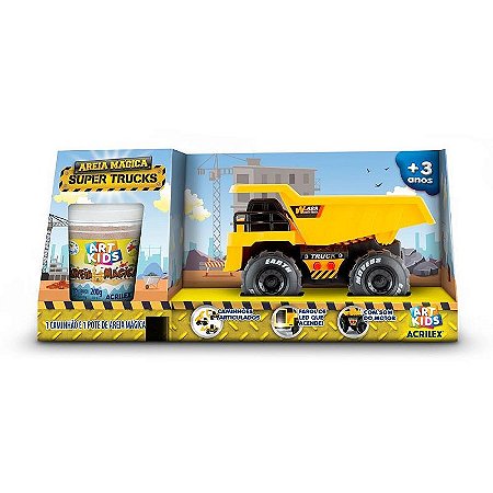 Areia Mágica 200g + Caminhão Caçamba Super Truck Com Luz E Som