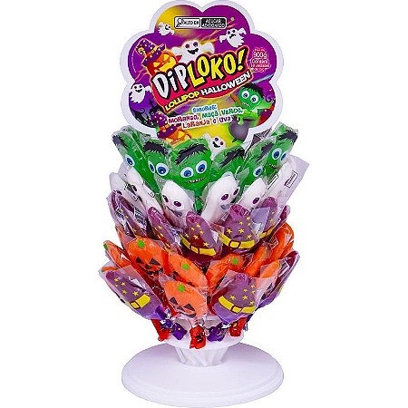 Doce Dip Loko Lollipop Halloween Display Com 60 Unidades Sortidas