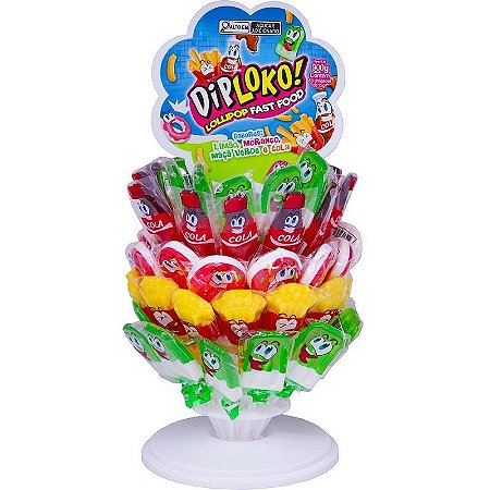 Doce Dip Loko Lollipop Fast Food Display Com 60 Unidades