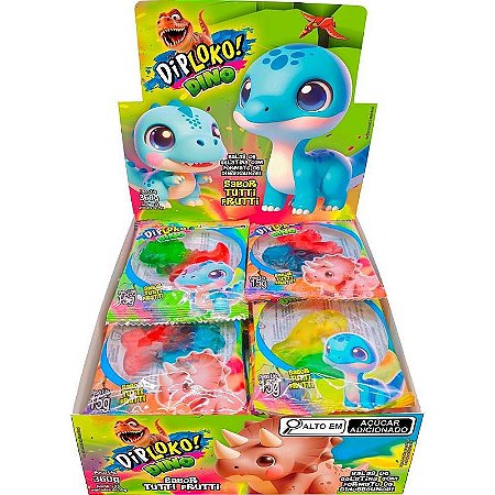 Doce Dino Gummy Balas De Gelatina Tutti Frutti Display Com 24 Unidades