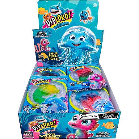 Doce Oceano Gummy Balas De Gelatina Animais Marinhos Tutti Frutti Display Com 24 Unidades