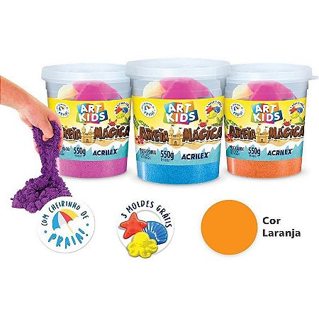 Massa Areia Mágica Laranja 550g Com Moldes Sensorial