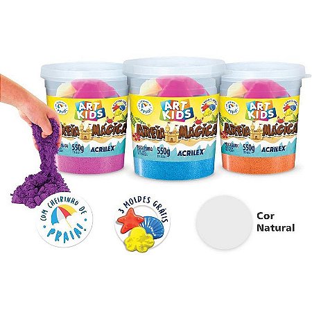 Massa Areia Areia Mágica Natural 550g Com Forminhas