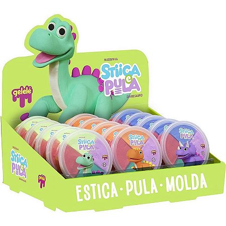 Massa Para Modelar Criativa Stica E Pula Dino 4 Cores - Display Com 15 Potes