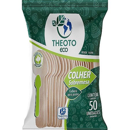 Talher Descartável Colher Sobremesa Madeira Pacote Com 50 Unidades