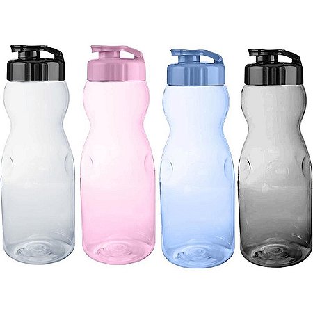 Garrafa Plástica Veneza Sortida 1000ml Com Tampa Flip - Pacote Com 04 Unidades