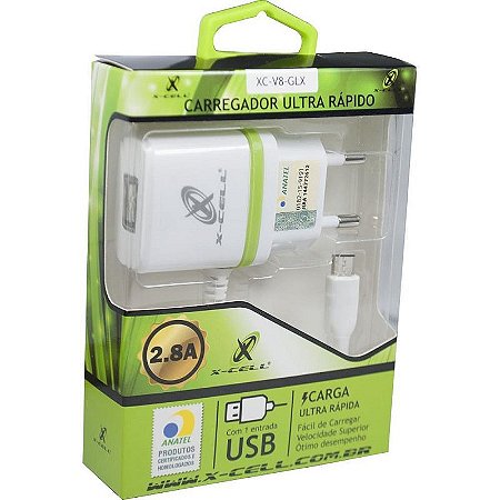 Carregador De Parede V8 Micro Usb Ultra Rápido 2.8a