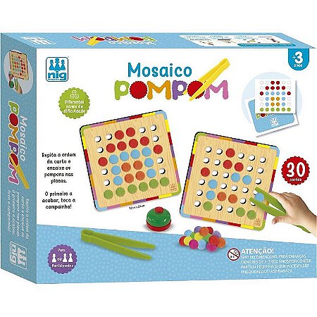 Brinquedo Educativo Mosaico Pompom Com Pinça E Cartas Montessori