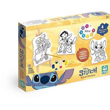 Brinquedo Para Colorir Stitch Kit Pintura Com Cavalete E Guaches