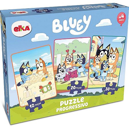 Quebra-cabeça Progressivo Bluey 12, 20 E 30 Peças Cartonado Colorido