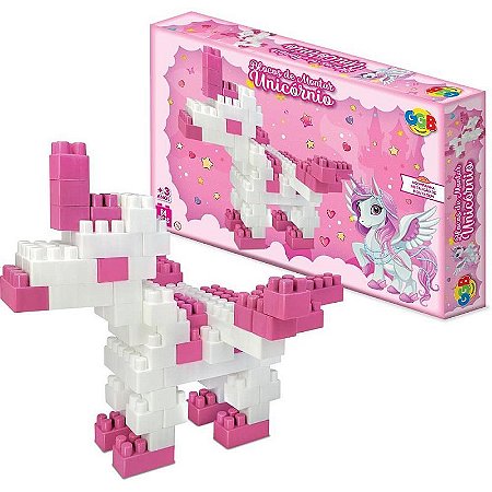 Brinquedo Para Montar Blocos Unicórnio - 64 Peças