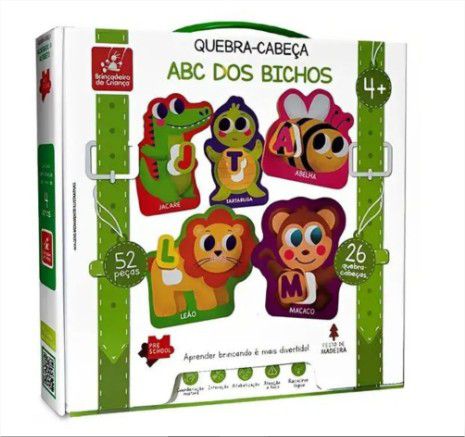 Quebra-cabeça Madeira Abc Dos Bichos 52 Peças