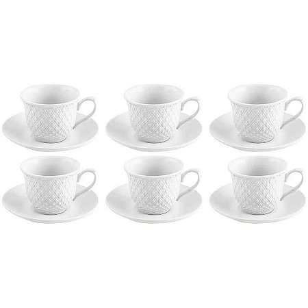 Xícara Para Chá De Porcelana Wembley Branca 150ml - Conjunto Com 12 Peças
