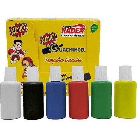 Tinta Guache Escolar 18ml Com Pincel 6 Cores