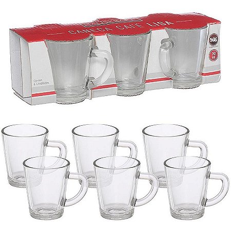 Caneca De Vidro Café Lisa 70ml Jogo Com 6 Unidades