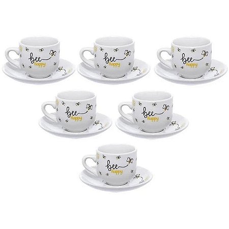 Xícara Para Café Com Pires De Porcelana Honey 90 Ml – Conjunto Com 12 Peças