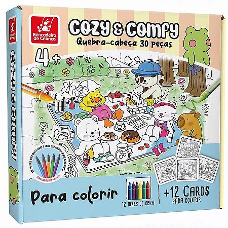 Quebra-cabeça Madeira Comfy E Cozy Para Colorir 30 Peças Com Giz De Cera