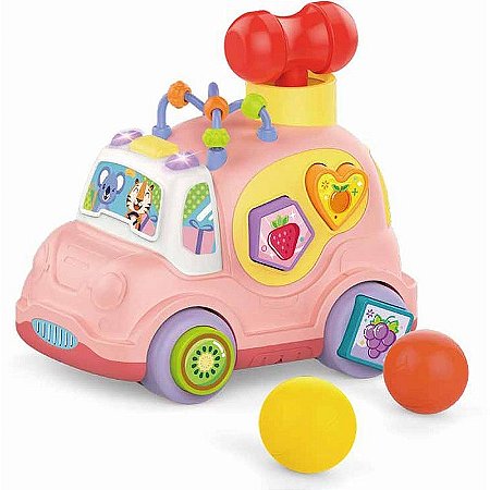 Brinquedo Para Bebê Carrinho Educativo Rosa Com Luz E Som