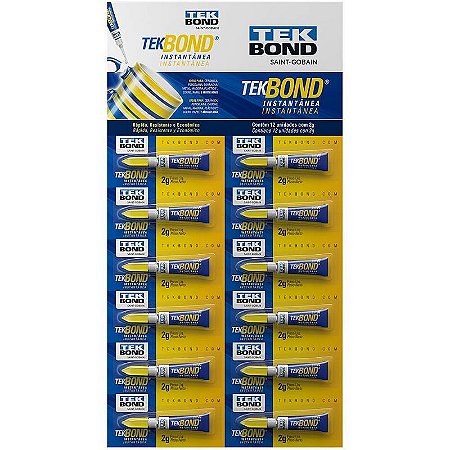 Cola De Alta Resistência Tekbond 2g - Cartela Com 12 Unidades