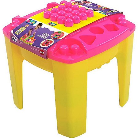 Brinquedo Para Montar Mesa De Atividades Blocolandia Rosa 24 Peças