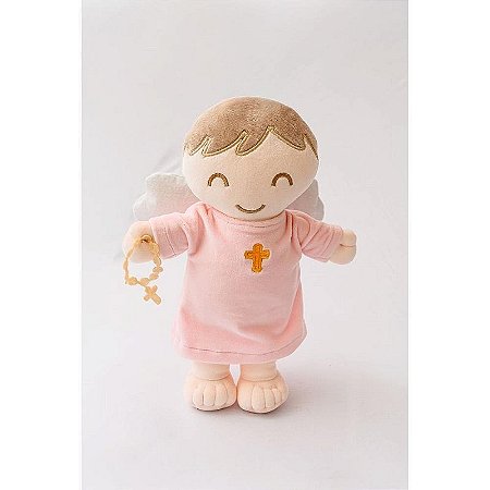 Boneca De Pelúcia Anjinho Da Guarda Rosa 32cm